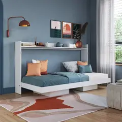 GENERICO - Cama Plegable Horizontal 1 Plaza Mueble Abatible con Repisa Blanco