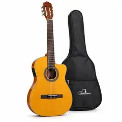 SEVILLANA - Guitarra Electroacústica Cutaway Ultra Delgada Natural con Ecualizador y Funda