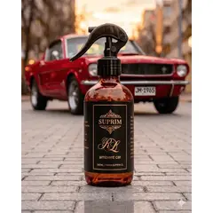 SUPRIM - Perfume para Auto Premium - Leather Legacy Aroma a Cuero 240ml Botella Vidrio Ámbar Filtro UV