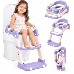 EVERSO - Pelela Infantil 3 En 1 Asiento Adaptador Escalera Baño Niños Morado
