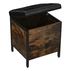GENERICO - Pouf Baul Organizador 40x40x50 cm Estilo Industrial Ecocuero y Madera Rustica