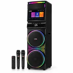ACTUAL - Torre de Sonido Cafini C-S993P 160W Pantalla 15,4 Pulgadas Karaoke 2 Micrófonos Control Remoto RGB