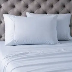 L LARENTIA - Juego De Sabanas 2 Plazas 180 Hilos + 2 Fundas De Almohadas Celeste
