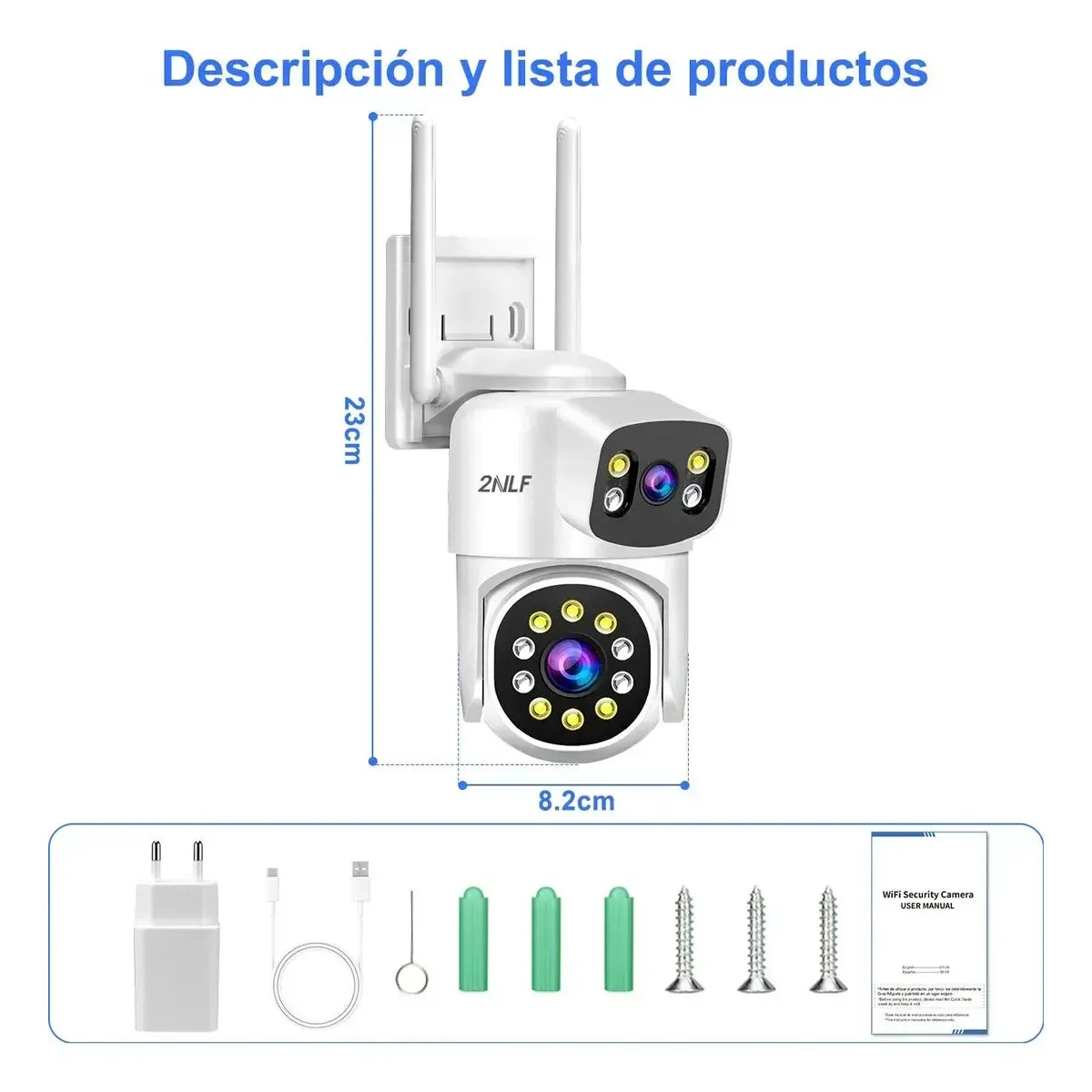 2NLF - 2nlf® 10MP Cámara De Seguridad Exterior Wifi ip 360° vigilancia Dual Lente IP66