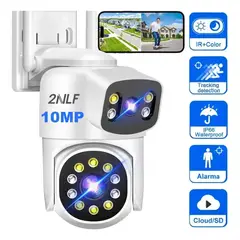 2NLF - 2nlf® 10MP Cámara De Seguridad Exterior Wifi ip 360° vigilancia Dual Lente IP66