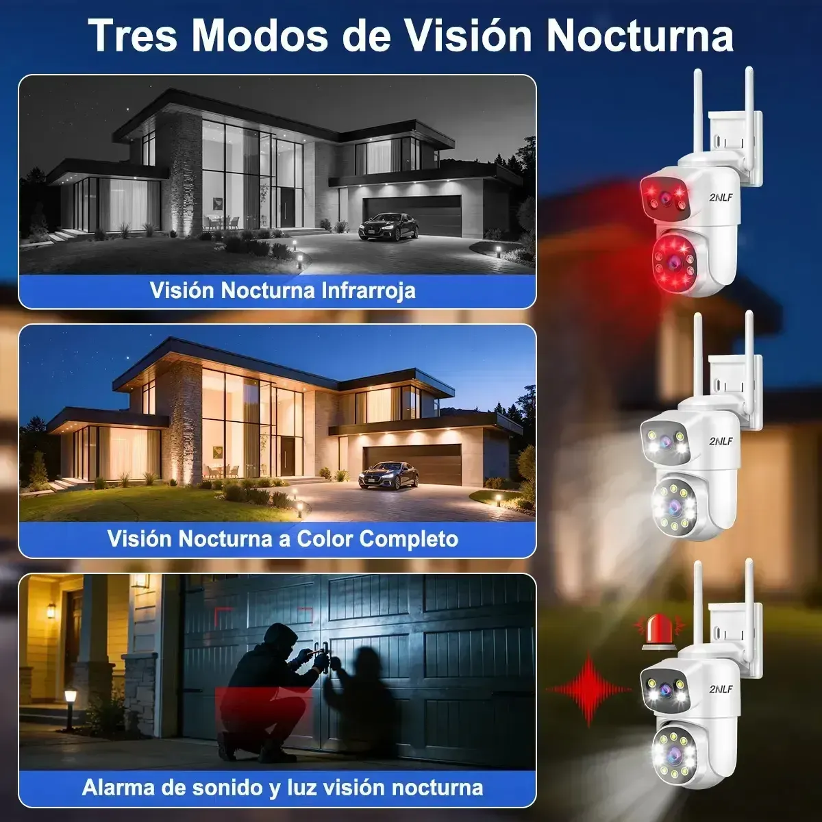2NLF - 2nlf® 10MP Cámara De Seguridad Exterior Wifi ip 360° vigilancia Dual Lente IP66