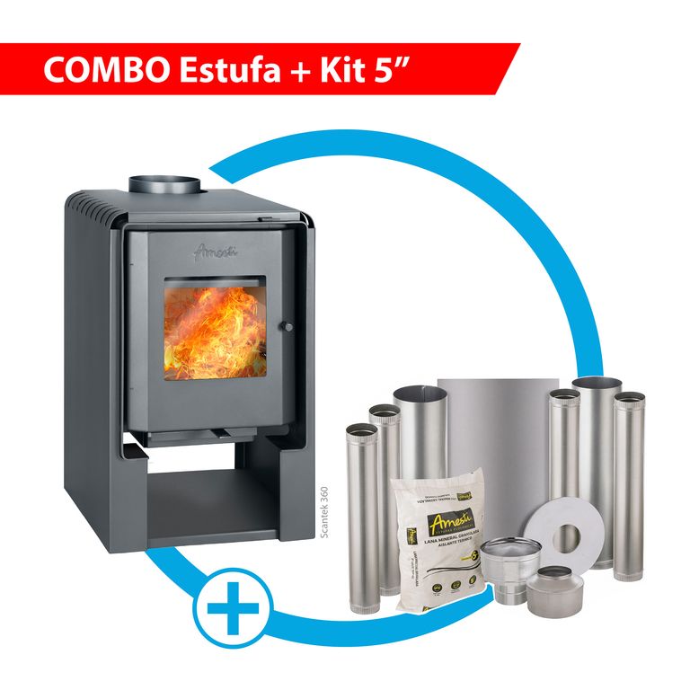 Estufa a leña SCANTEK 360 + Kit Instalación 6"