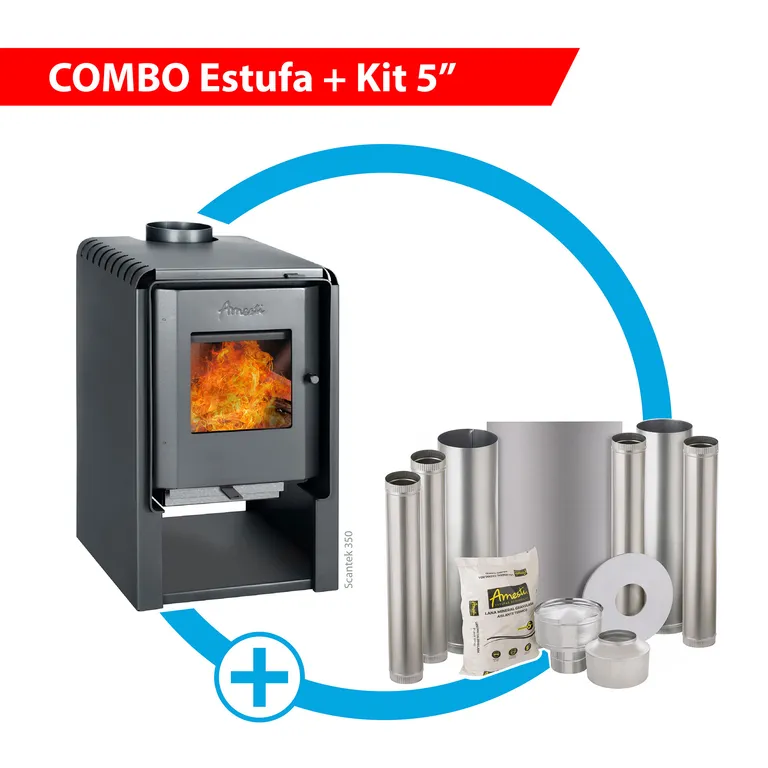 Estufa a leña Scantek 350 + Kit Instalación 5"