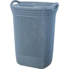 REYPLAST - Cesto Para Ropa 60l Azul Acero Plástico Resistente Con Tapa Ratán
