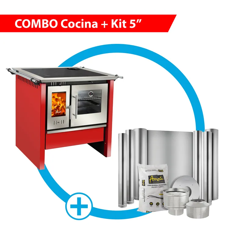 Cocina a leña Allegra inox Roja + Kit Instalación 5