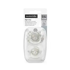 SUAVINEX - CHUPETE NOCHE Y DÍA FISIOLÓGICO SILICONA 0/6M 2U WILD GRIS
