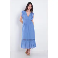 WADOS - VESTIDO MANGA CORTA ESCOTE V ELASTICADO EN CINTURA