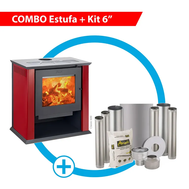 Estufa a Leña Classic 600 Roja + Kit Instalación 6