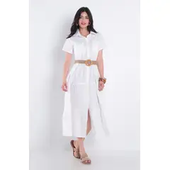 WADOS - VESTIDO MANGA CORTA ABOTONADO EN DELANTERO CON CINTURON Y BOLSILLOS