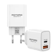 MOTOMO - Cargador de Pared PD-L30 30W GaN USB-C + USB-A sin Cable Blanco