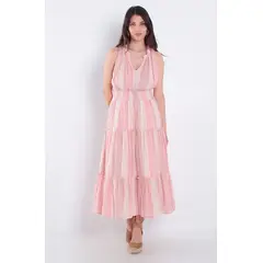 WADOS - VESTIDO LISTADO SIN MANGA ESCOTE V CON CINTURA ELASTICADA