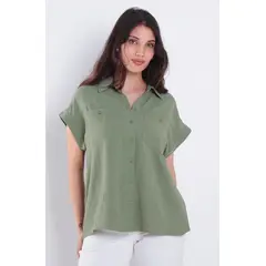 WADOS - BLUSA MANGA CORTA ABOTONADA EN DELANTERO CON BOLSILLO
