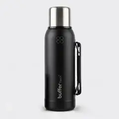 BUFFER FLASK - Termo Mate 1 Litro 2 Tapas Acero Inox Buffer Matero Cebador - Negro