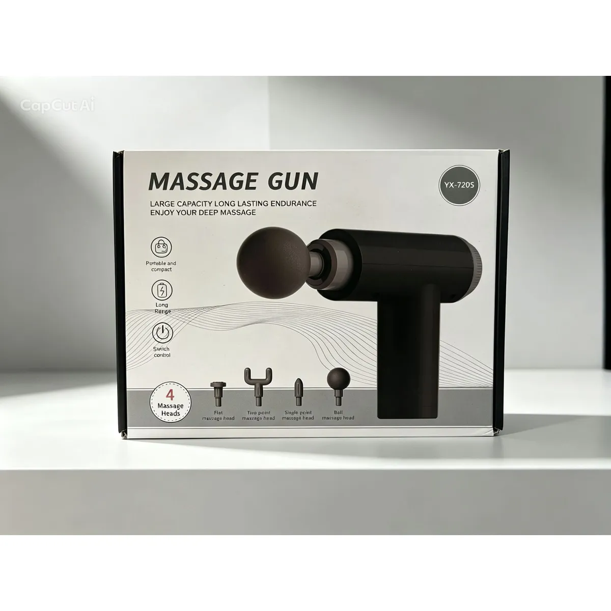 GENERICO - Pistola de Masaje Muscular Masajeadora Percusión 4 Cabezales negro YX-720S