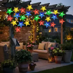 IRM - Luces Solares Estrella 20 LED Tira Multicolor Navidad Exterior Ideal Arboles Jardin Terraza Quincho