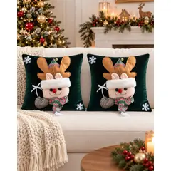 GENERICO - Pack de 2 Fundas para Cojín Navideñas en Relieve 3D