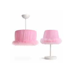 DECORACION CREATIVA - Set Lampara infantil- Linea Cisne Rosa (Colgante y Velador)