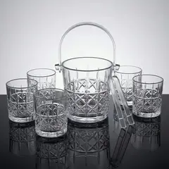 GENERICO - Set Whisky Con Vasos Y Hielera De Vidrio Diseño Elegante