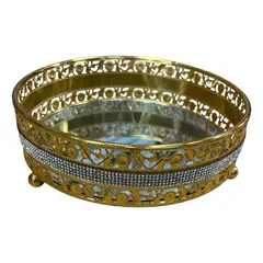 GENERICO - Bandeja Decorativa Redonda de Metal Dorado con Espejo