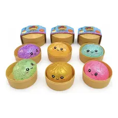 GENERICO - Pack 3 Squishy Antiestrés Pancito Chino Dorado Con Vaporera