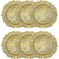KUANGYE - 6Pcs Bajo Plato Splash Dorado Gold Flor Redondo Decoración Mesa