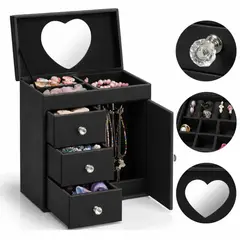 EVERSO - Joyero Organizador De Cuero 4 Niveles Con Espejo Y Cajones