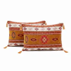 TURKUAZ - Pack de 2 Almohadones Kilim Café claro y blanco