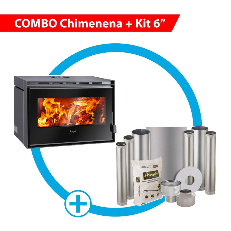 Combo Chimenea a leña Inserto 800 Palladio + Kit Instalación 6"