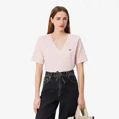 LACOSTE - Polera Mujer Cuello En V Rosado