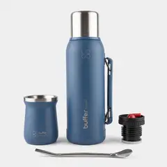 BUFFER FLASK - Termo Mate Set 1 Litro Buffer Acero Inox Kit Matero Bombilla - Azul