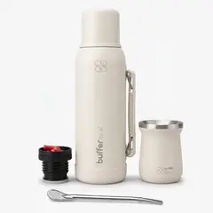 BUFFER FLASK - Termo Mate Set 1 Litro Buffer Acero Inox Kit Matero Bombilla - Blanco