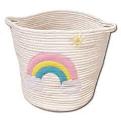 GENERICO - Cesta Organizadora Infantil de Algodón Arcoíris 30x30 cm