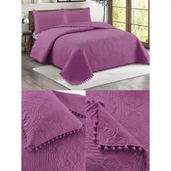 GENERICO - CUBRECAMA QUILT DE VERANO CON RELIEVE Y POMPONES KING 250X270CM UNICOLOR WYM