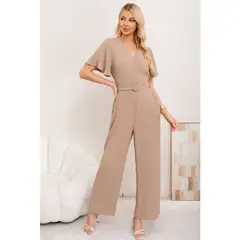 LIKE SHOP - Enterito Mujer Escote Cruzado Semi Formal Manga Corta Cinturon 3506