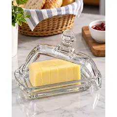 MYLHOGAR - Mantequillero Transparente De Vidrio 17 cm Tapa Con Pomo Set 2 Piezas