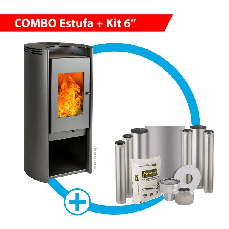 Combo Estufa a Leña Rondo 450 Design + Kit de Instalación 6"
