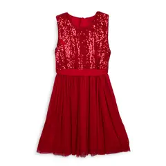 PILLIN - Vestido Niña Tul Lentejuelas Rojo