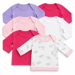 ENCANTO - Pack x6 Camiseta Bebé 100% Algodón 0-3m Manga Larga. Colores / Talla única