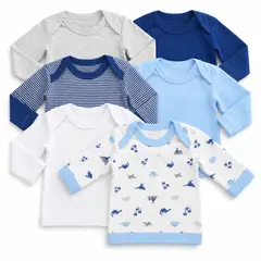 ENCANTO - Pack x6 Camiseta Bebé 100% Algodón 0-3m Manga Larga. Colores / Talla única