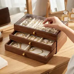 GENERICO - Joyero Organizador 3 Niveles Tipo Madera Cajones Accesorios