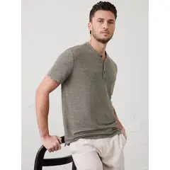 BANANA REPUBLIC - Polera Hombre Lino Henley Gris