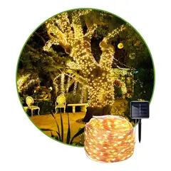 IRM - Guirnalda Solar Alambre Cobre 200 LED 20m Luces Calidas Decorativas Exterior Jardin Terraza Navidad