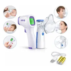 IRM - Nebulizador Portatil Mesh Pack Termometro Infrarrojo Digital Bebe Mascarillas Inhalador Silencioso