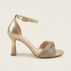 MD - Sandalia Taco Alto con Moño de Strass Correa al Tobillo Tacón Zapato