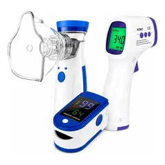 IRM - Nebulizador Portatil Pack 3 En 1 Termometro Infrarrojo Oximetro Pulso Salud Familiar Silencioso USB